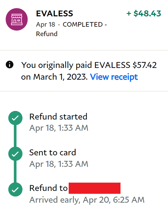 evaless paypal refund mobile