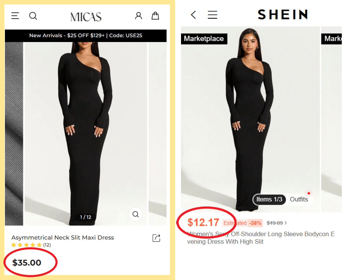 micas shein price comparison