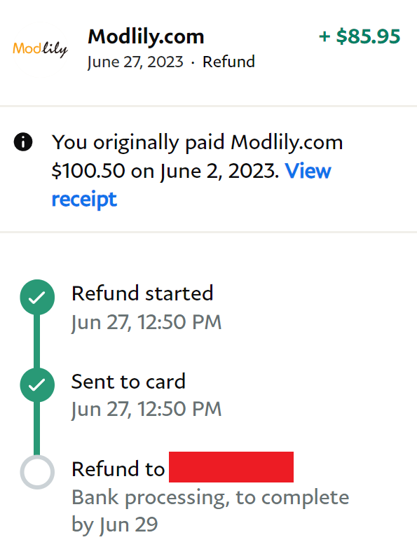 modlily refund mobile