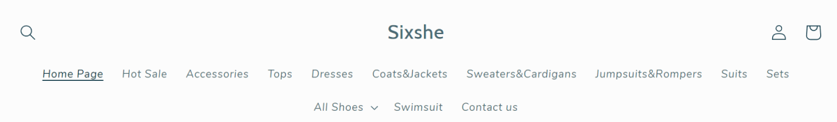 sixshe store website desktop