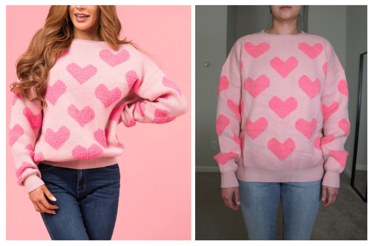 lime lush heart pattern sweater comparison