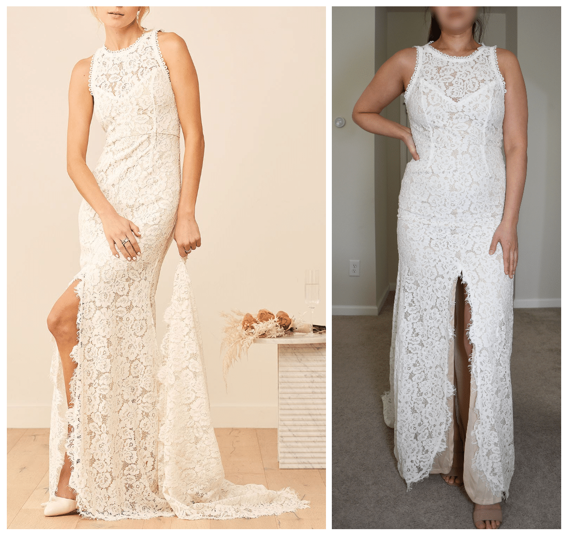 lulus white and nude wedding dress comparison