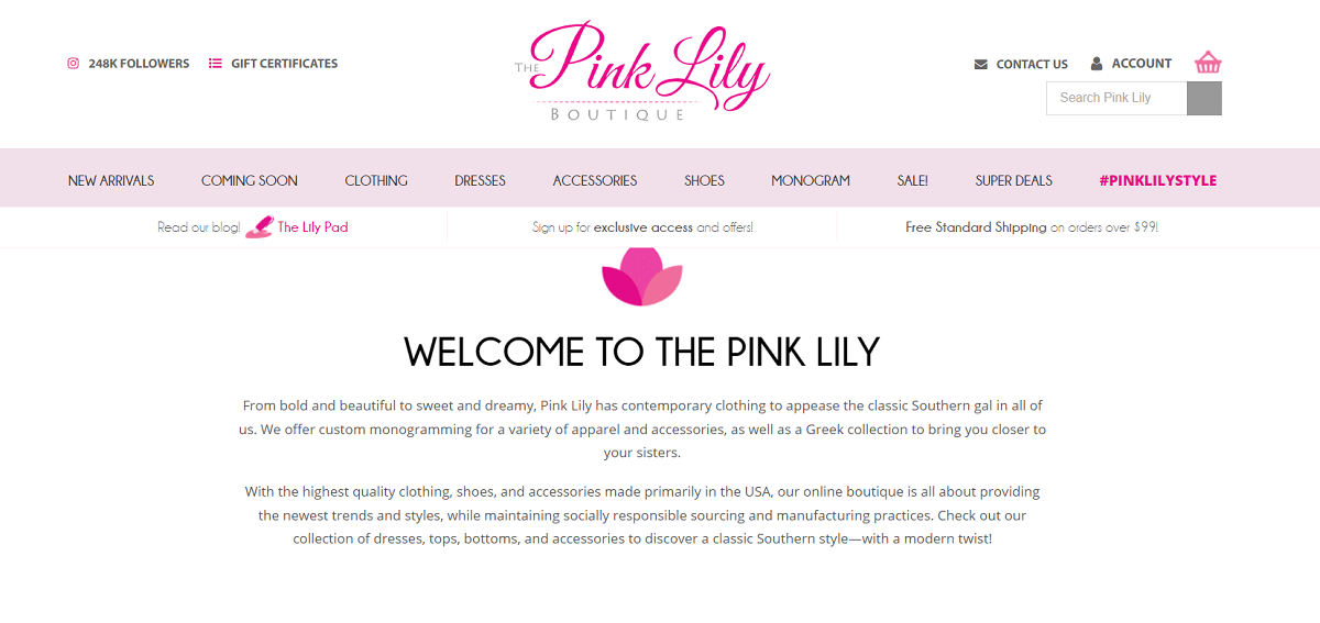 pink lily website circa 2017